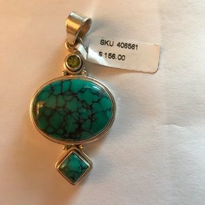 Turquoise, peridot and silver pendant